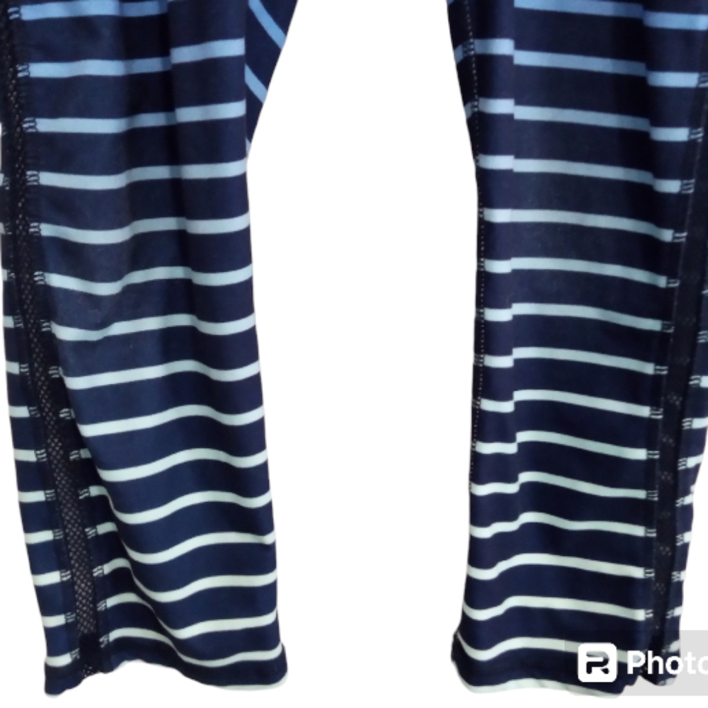 Betsey Johnson Pants Medium Give Love Get Love Blue Striped Yoga Athletic Calf - Picture 4 of 13